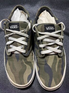 Vans Green Camo Low-Top Sneakers with White Laces